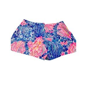 Lilly Pulitzer‎ Linen Shorts Size M Colorful Coral Reef Print Elastic Waist
